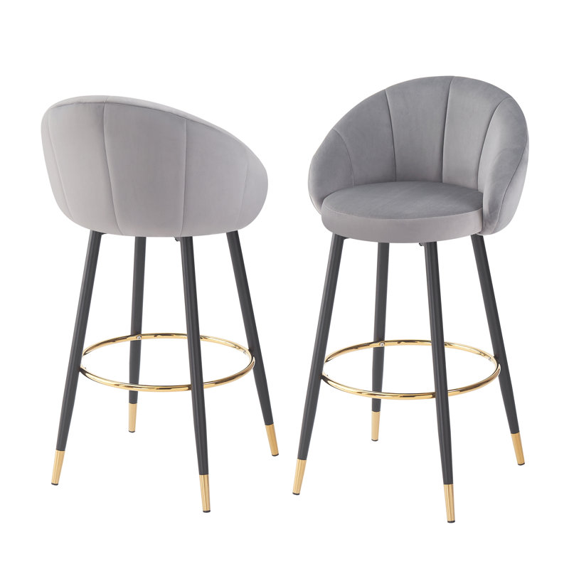 Lyric 30” Seat Height Velvet Upholstered Bar Stools With Curved Back, Gray