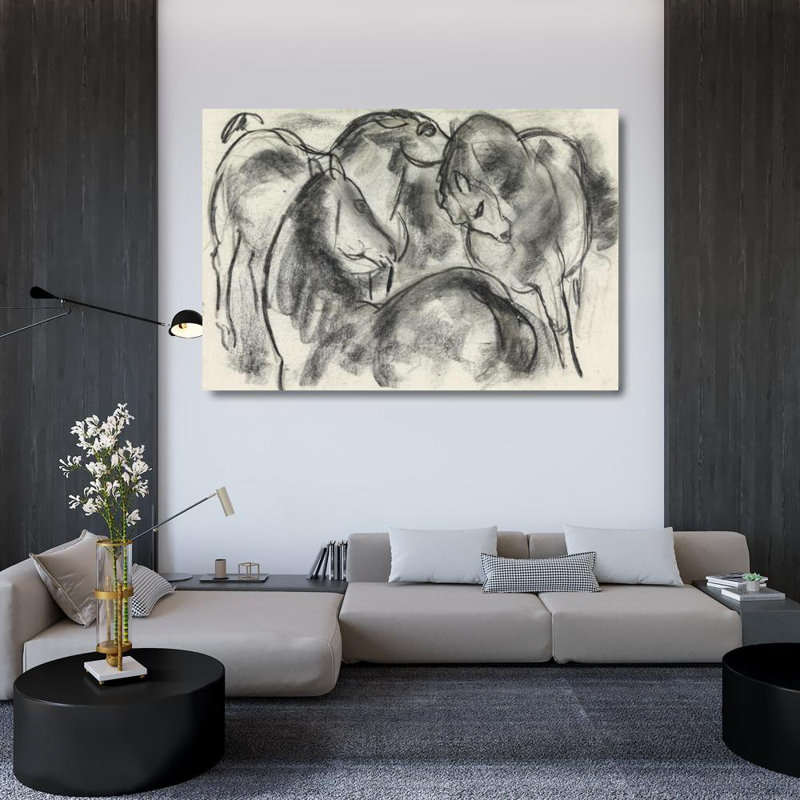 "Croquis de trois chevaux" par Leo Gestel - Toile tendue avec châssis, H 24 po x l 17 po