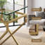 Clear Glass Nesting End Table Set, Golden Leg Accent Tables for Contemporary Interior Spaces