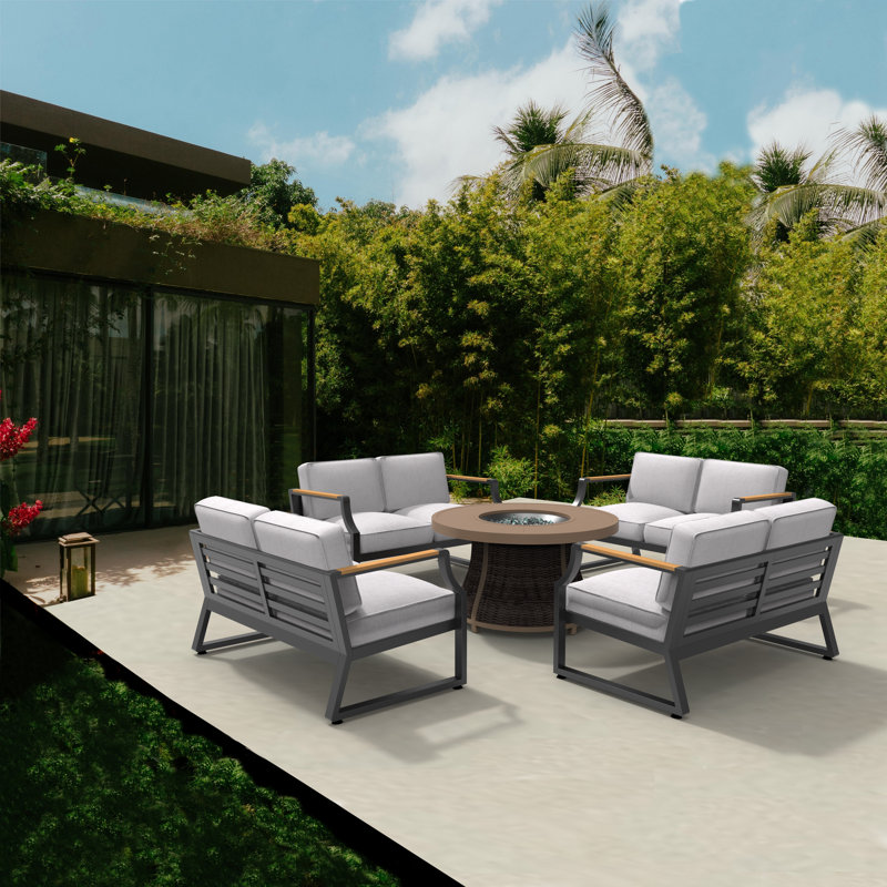 Kae 8 - Person Patio Conversation Set with Cushions, Black