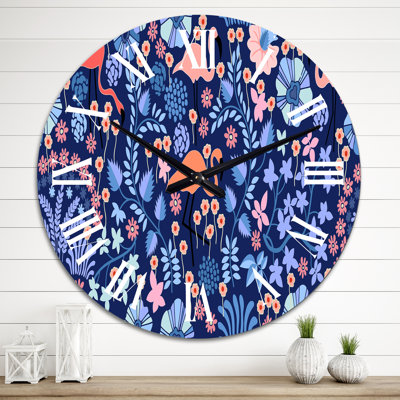 Tropical Plants With Flamingo In Indigo - Patterned Wall Clock
