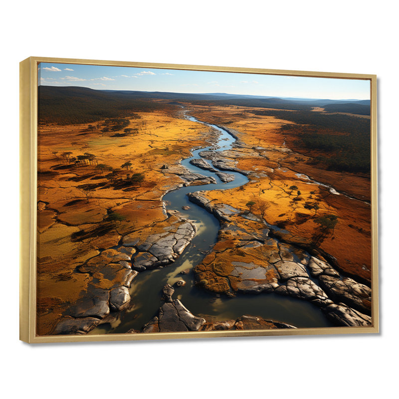 Margetts - salon d'art mural paysage africain, Toile avec cadre flottant or, H 24 po x l 32 po x P 1 po