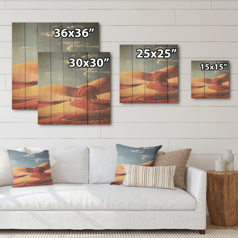 Horizon prairie de corail campagne - campagne, art mural sur bois de pin naturel, H 25 po x l 25 po