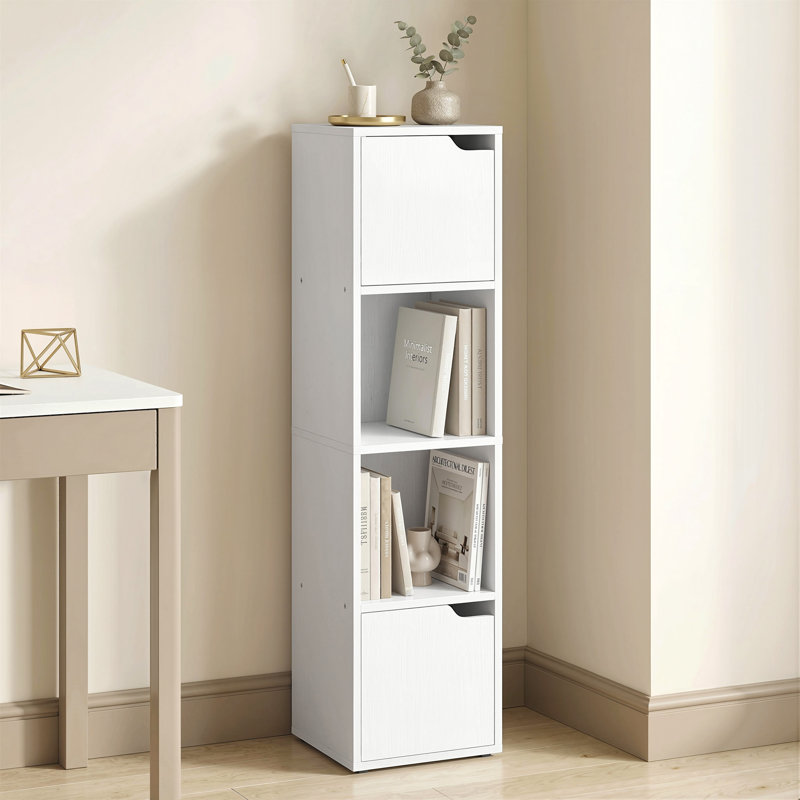 HOMCOM Bookcase with 2 Cabinets and Doors, 4-Tier Bookshelf, White