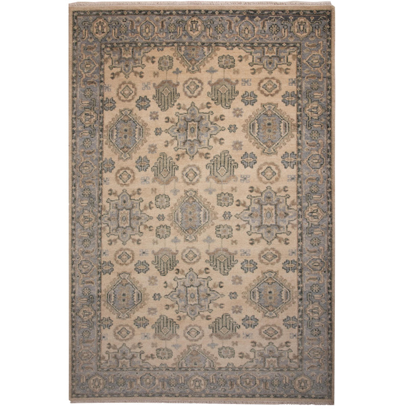 Tapis rectangulaire en laine noué à la main, Rectangle 4 pi 6 po x 9 pi