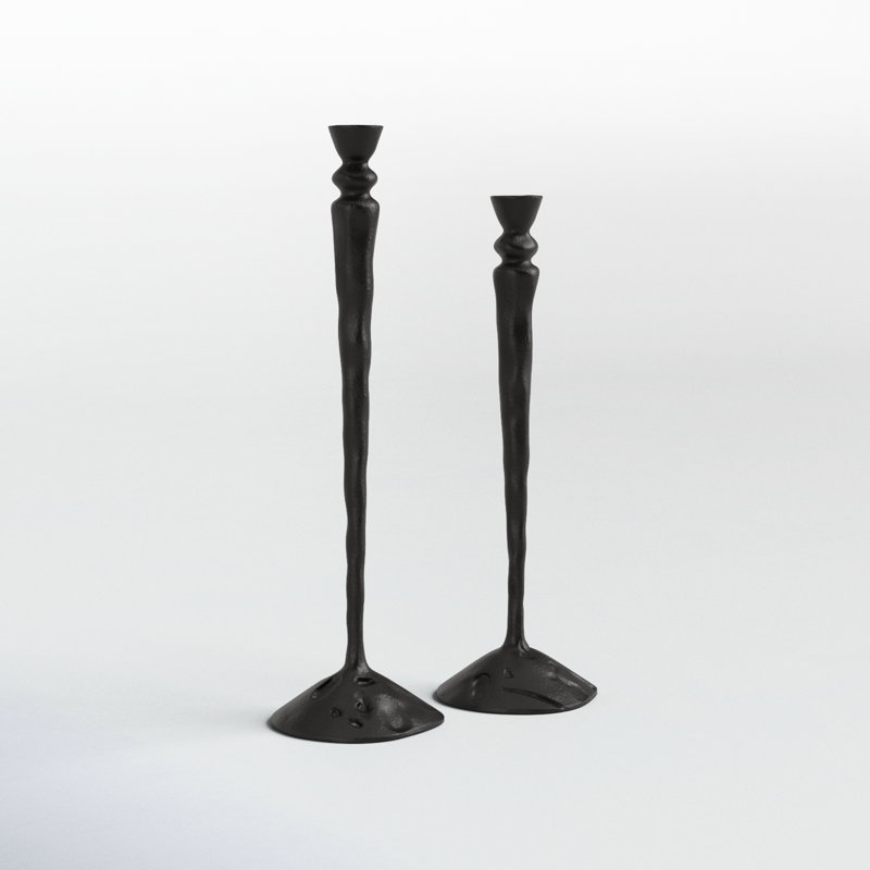 Handmade Black Aluminum Taper Candlestick Set