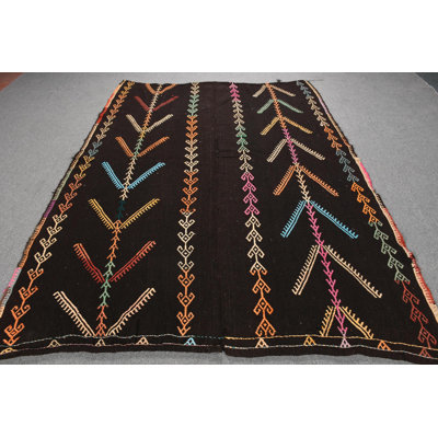 Handcrafted Turkish Rug with Vibrant Multicolored Geometric Pattern for Vintage Bohemian Decor
