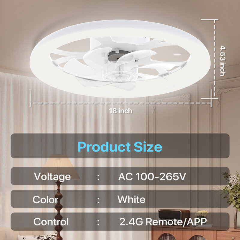 18'' Flush Mount Dimmable Ceiling Fan with LED Lights, White