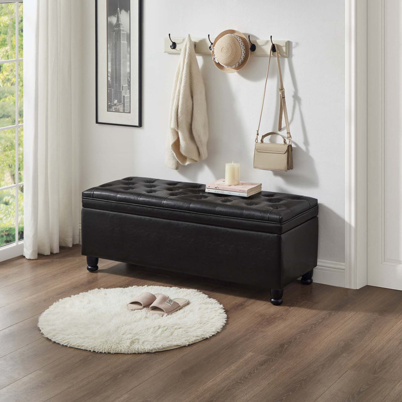 Banc de rangement polyvalent capitonné avec pieds robustes en bois pour la maison