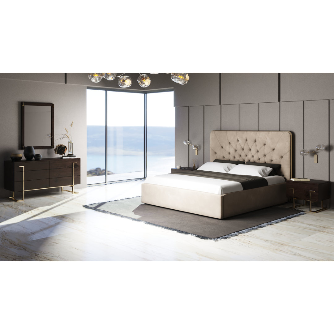 Tide Glam Beige Velvet And Brushed Brass Bedroom Set Everly Quinn 