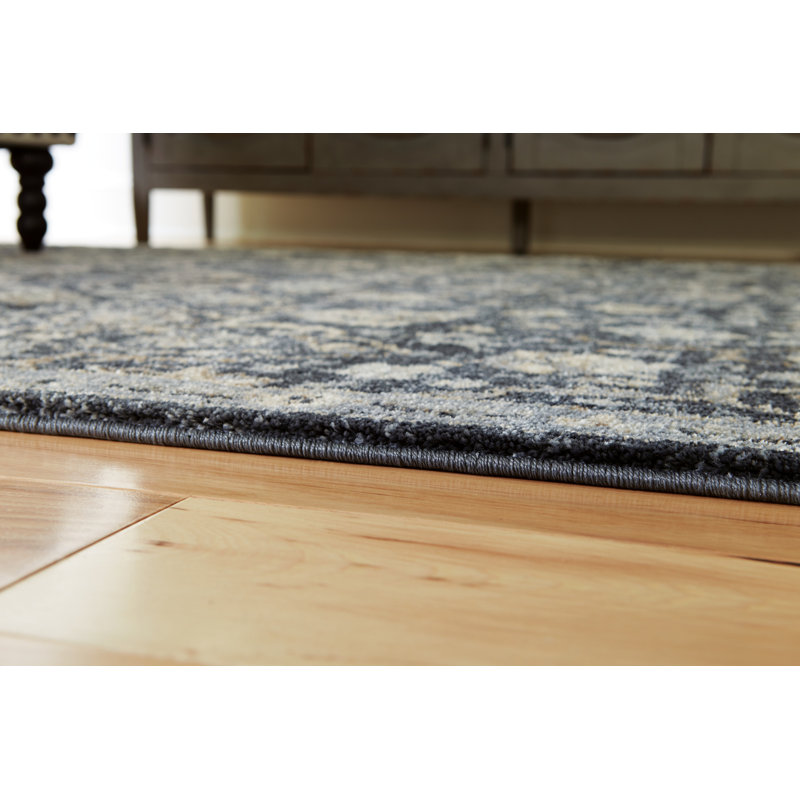 Albermarle Rectangle Floral Machine Woven Polyester Area Rug in Blue/Cream, Rectangle 7'10" x 10'6"