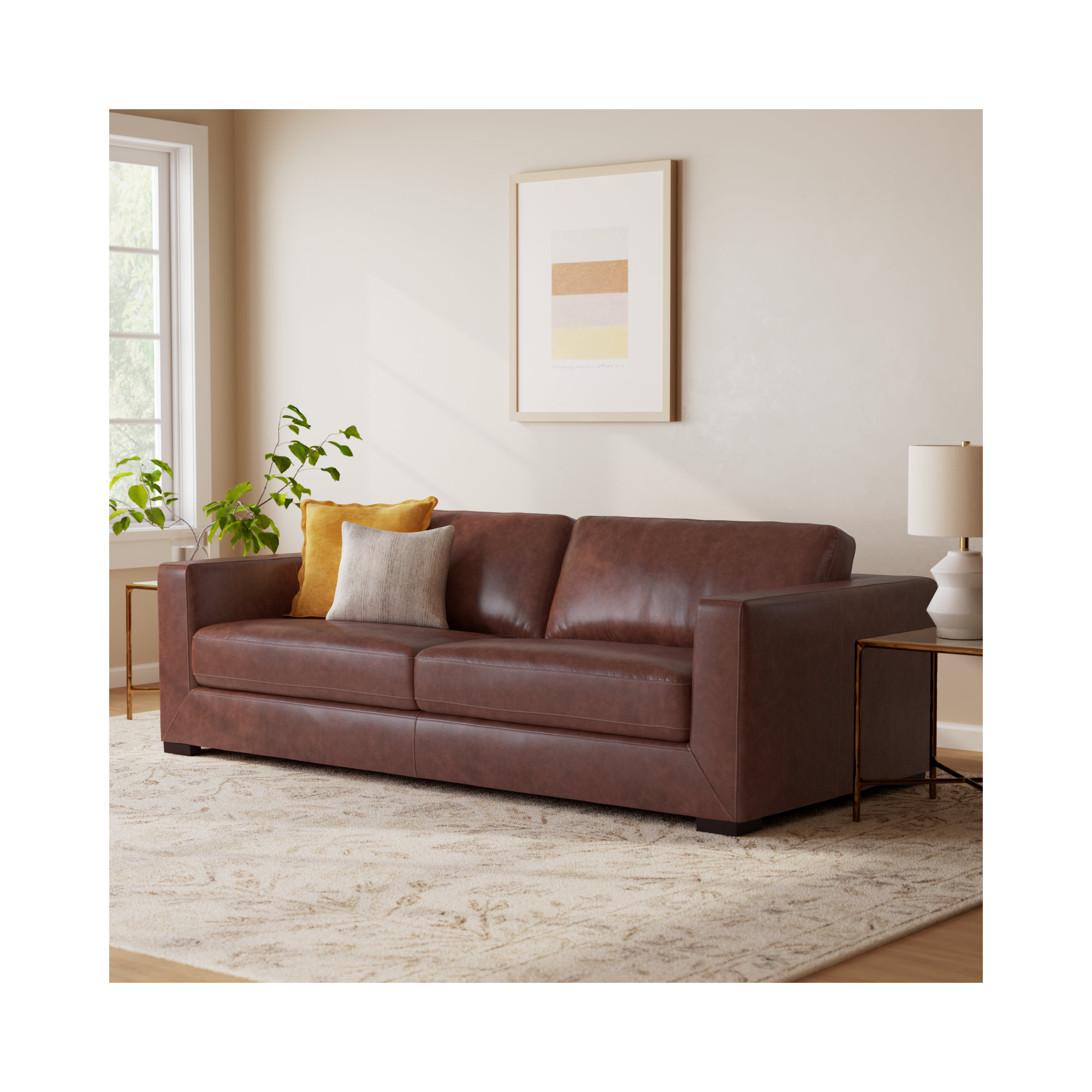 Winsor 91'' Genuine Leather Sofa, Vintage Tobacco Top Grain Leather