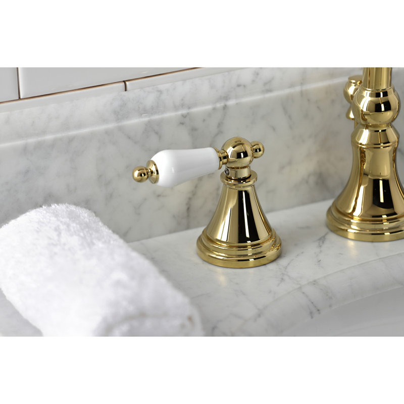 Kingston Brass Governor Two-Handle 3-Hole Deck Mount Widespread Bathroom Faucet with Brass Pop-Up Drain, Lever Handle