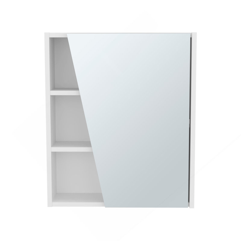 Armoire à pharmacie murale à miroir avec une porte et quatre compartiments ouverts, blanc