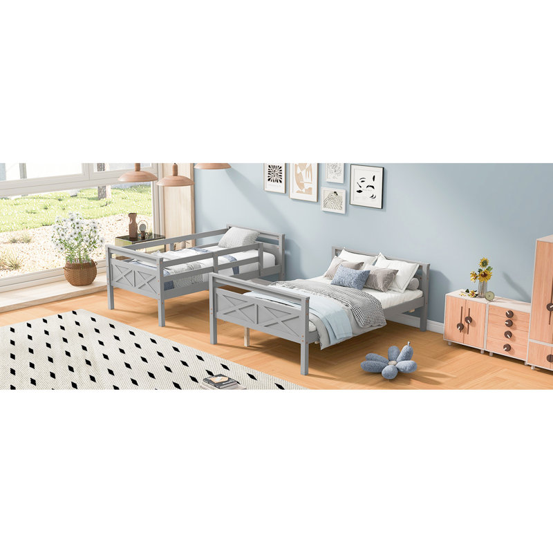 Lit superposé gris simple au-dessus de double avec rails pour un lit de chambre à coucher paisible, caractéristiques améliorées