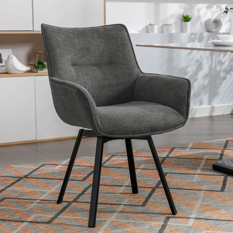 Heid Swivel Fabric Dining Chair with Steel Legs, Dark Grey