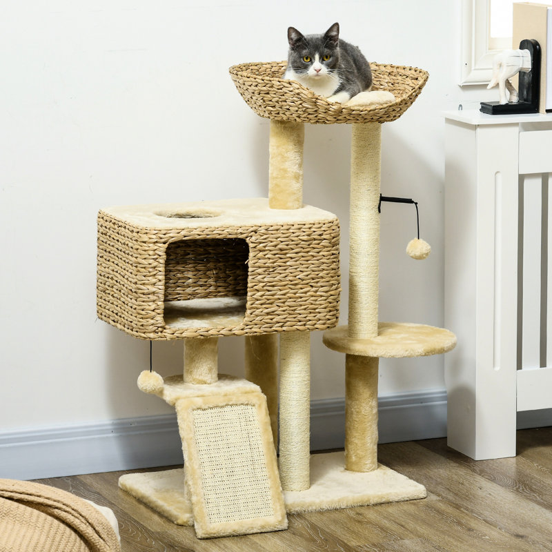 Tour pour chat 38,5 po beige pour animaux de compagnie d'intérieur. Livrée avec poteaux à griffes, rampe, boules, plateforme, lit. Conception robuste. Conception confortable. Dimensions: l 23,5 po x P 15,72 po. H 38,5 po. Pour les chats pesant moins de 13 lb