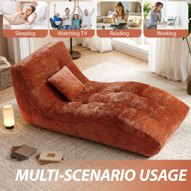 Chaise longue, canapé inclinable rembourré moderne, avec dossier incurvé, Orange