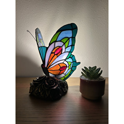 Mini lampe de table papillon Tiffany en verre coloré 10 po H