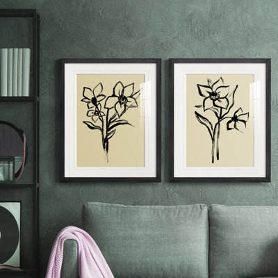 Encre florale I, reproduction encadrée de qualité supérieure - prête à être suspendue
