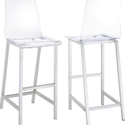 Modern Clear Acrylic And Bar Stools  2 . Comfortable Seating With Solid . Fits Kitchens Bars. 46"X21"X17 . Elegant Functional. Legs Body.