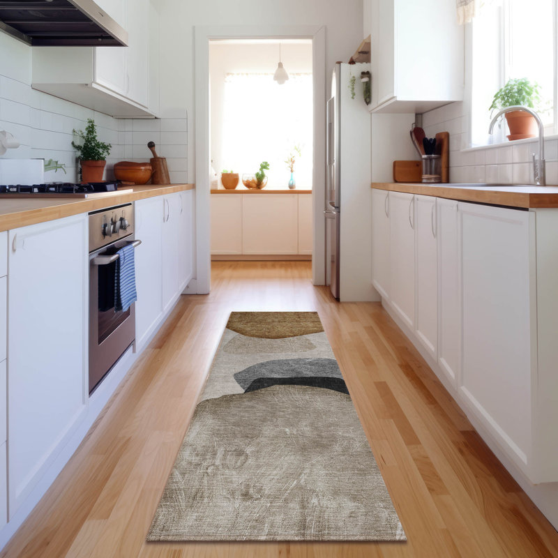 Tapis brun Cerrito Amf547 lavable à la machine de qualité supérieure, Tapis de couloir 2 pi 3 po x 7 pi 6 po
