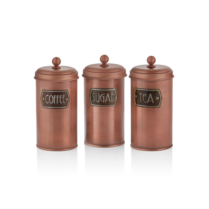 Metal Jar - Set of 3, 22cm H x 11cm W x 11cm D, Copper