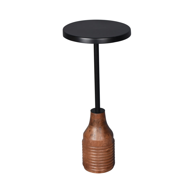 Transitional Handmade Solid Hard Wood & Metal Martini Drink Table