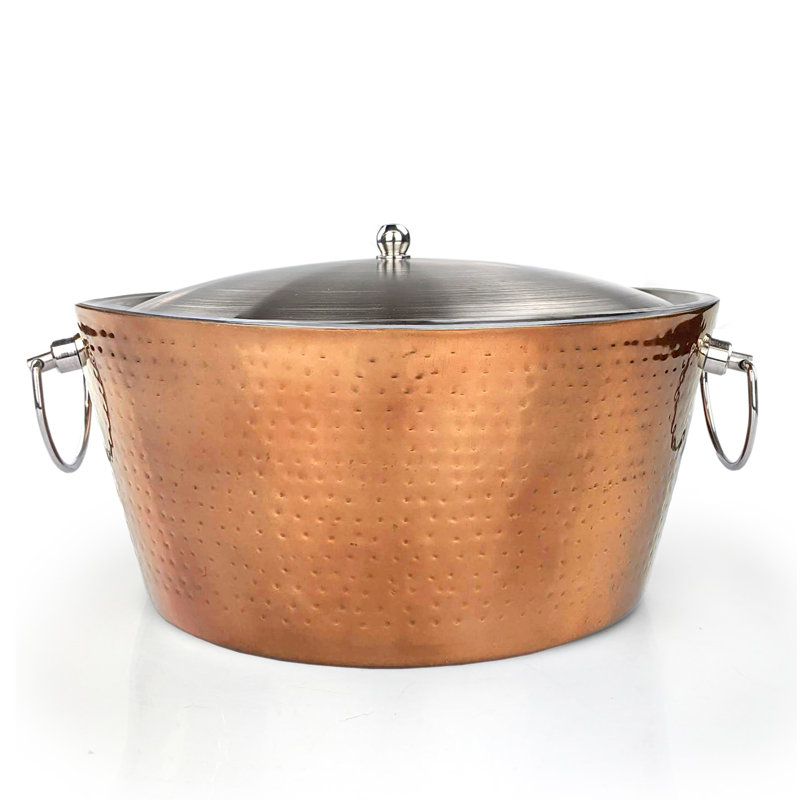 Walisha Stainless Steel Ice Bucket, Rose Copper Hammered