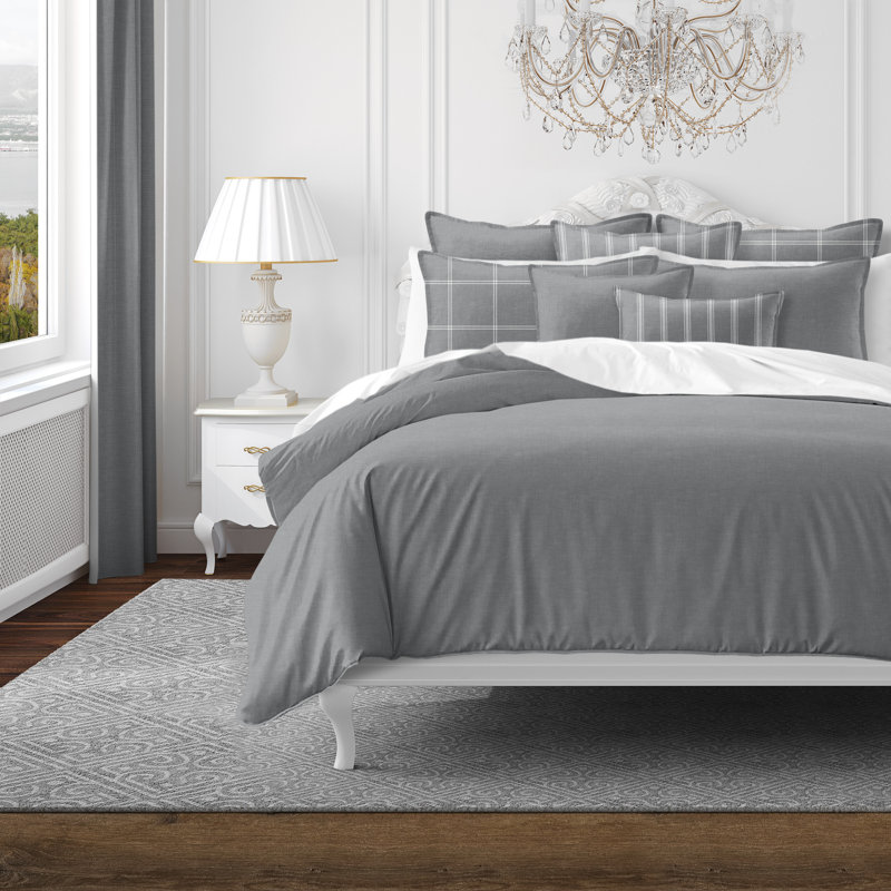 Shay Solid Gray Cotton Coverlet Set  8 Piece, California King Coverlet + 7 Additional Pieces