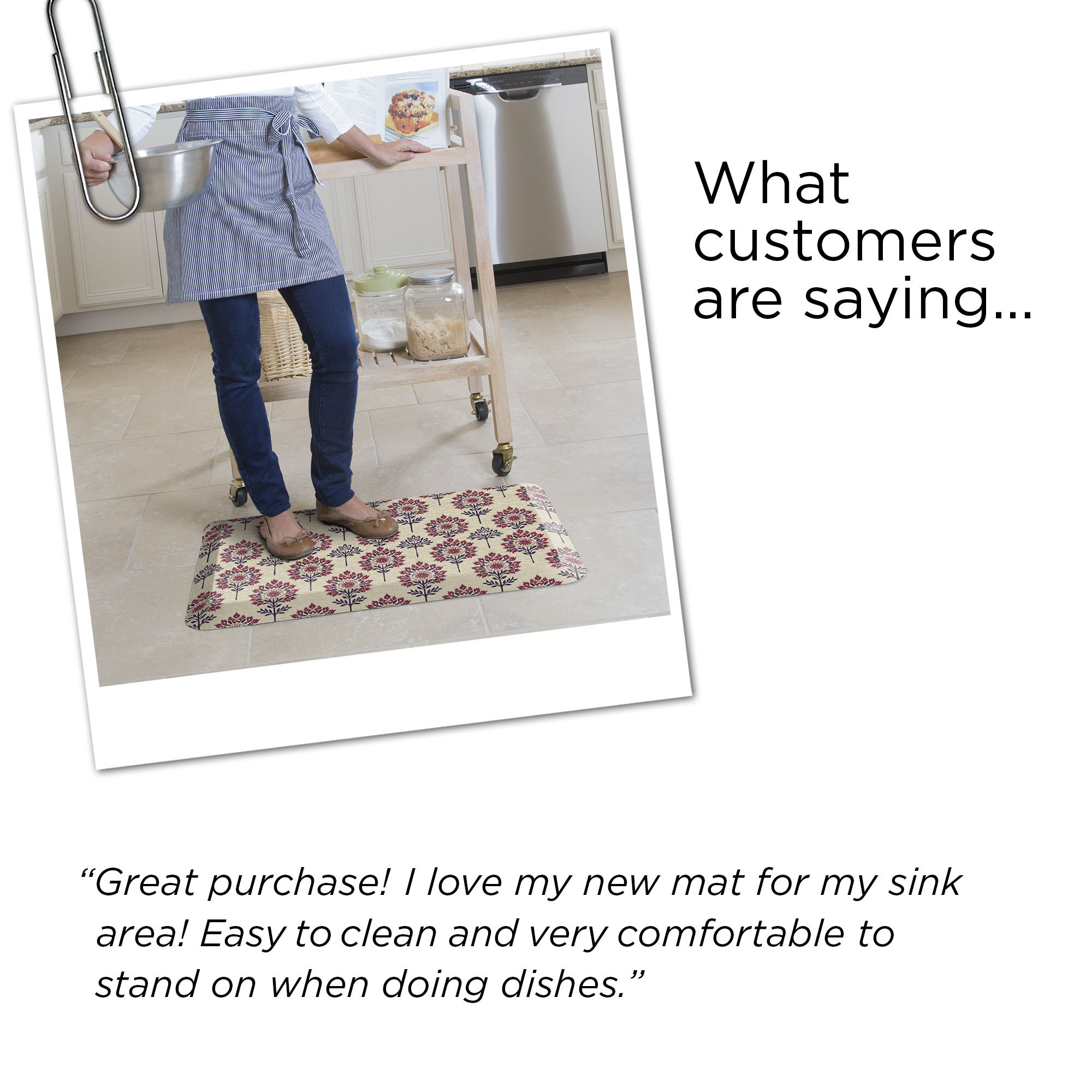 Anti-Fatigue Kitchen Comfort Mat, Blockprint Garden Pattern In Indigo Blossom, Runner 1'8" x 4', Indigo Blossom