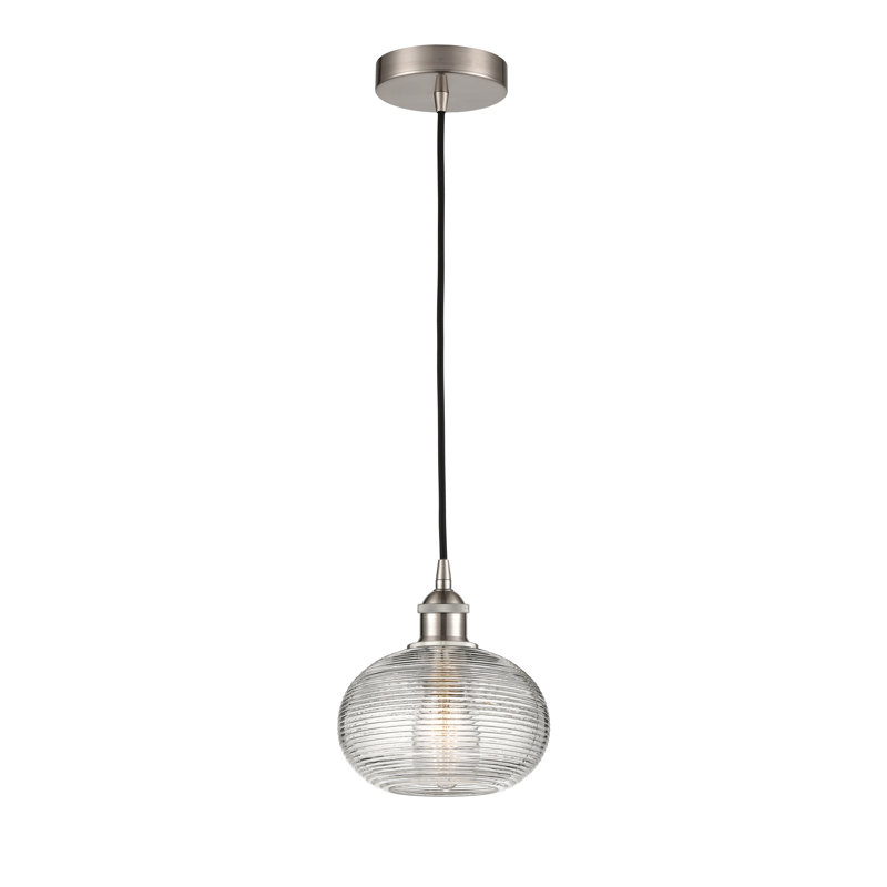 Luminaire suspendu à 1 lumière Edison Jerard-616-G555, H 8,25 po x l 8 po x P 8 po, Nickel satiné brossé