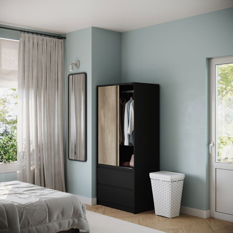 Solid Wood Wardrobe, Black/Oak