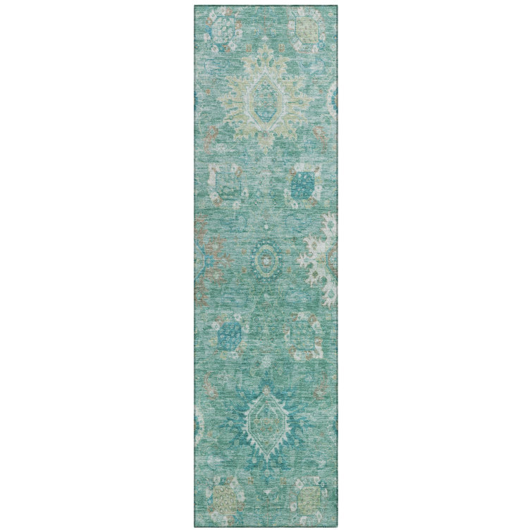 Machine Washable Indoor/Outdoor Xhevrie Teal Rug