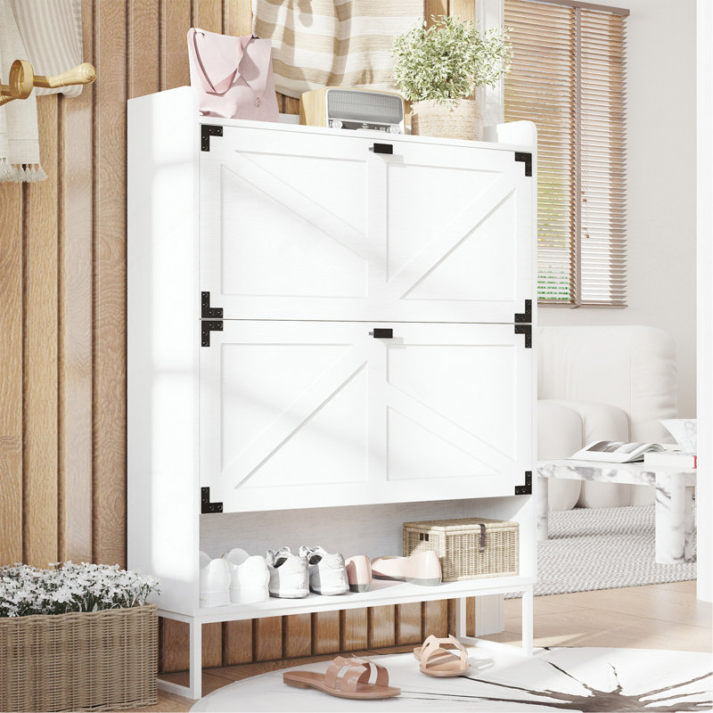 Shoe Cabinet With 2 Flip Drawers,Shoe Storage Cabinet For Entryway,Freestanding Shoe Cabinet Organizer With Open Storage