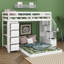 Lit superposé simple au-dessus d'un lit double avec escalier de rangement, structure de lit superposé en forme de L en bois avec 4 tiroirs et 3 tablettes pour enfants-815881089