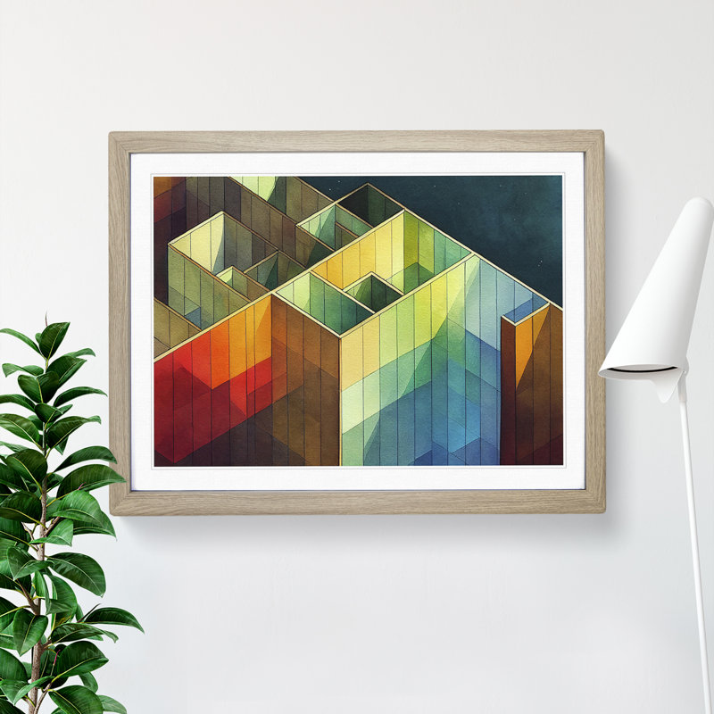 Watercolour Architecture Abstract - Single Picture Frame Print, Oak Framed, 25cm H x 34cm W x 2cm D