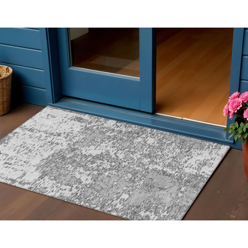 3' X 5' Gray And Ivory Abstract Washable Indoor Outdoor Area Rug