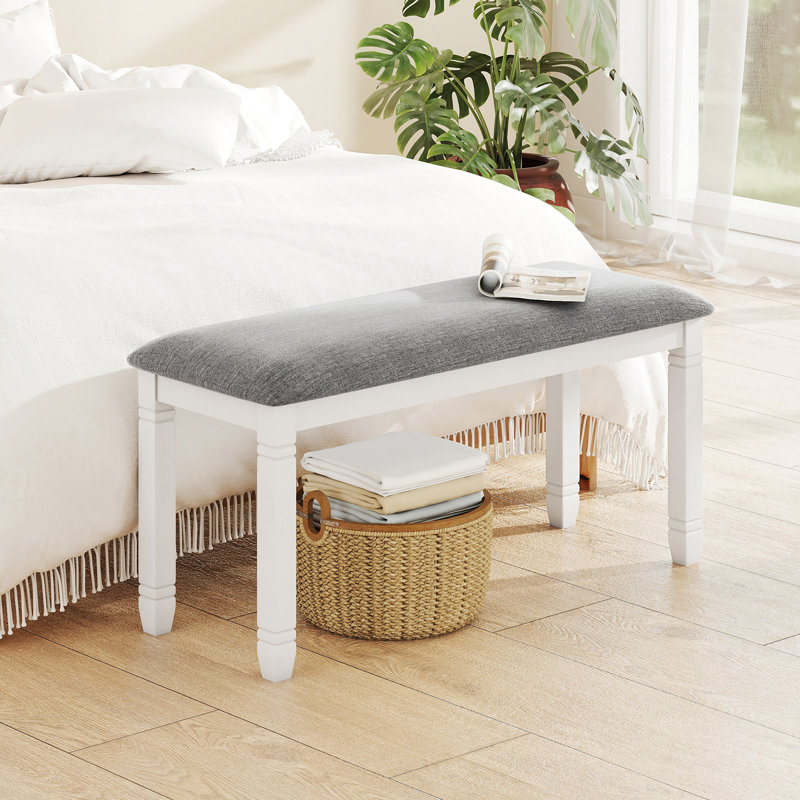 Upholstered Bedroom Bench w/ Padded Seat & Solid Wood Legs for Dining Room