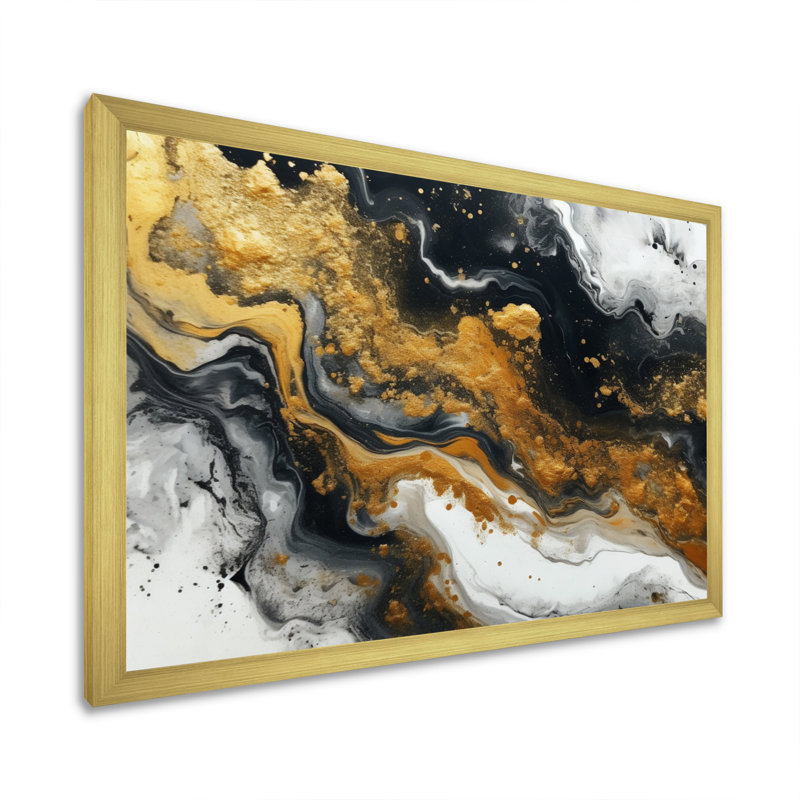 Or veines noires de couleur II, Cadre doré à une seule photo, H 16 po x l 32 po x P 1 po