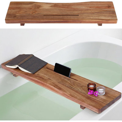 Support de baignoire en bois d'acacia de haute qualité avec pieds réglables, plateau de baignoire de conception simple, accessoires de baignoire, convient aux baignoires standard et aux baignoires murales