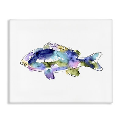 Art mural aquarelle sur toile de poisson par Lisa Nohren
