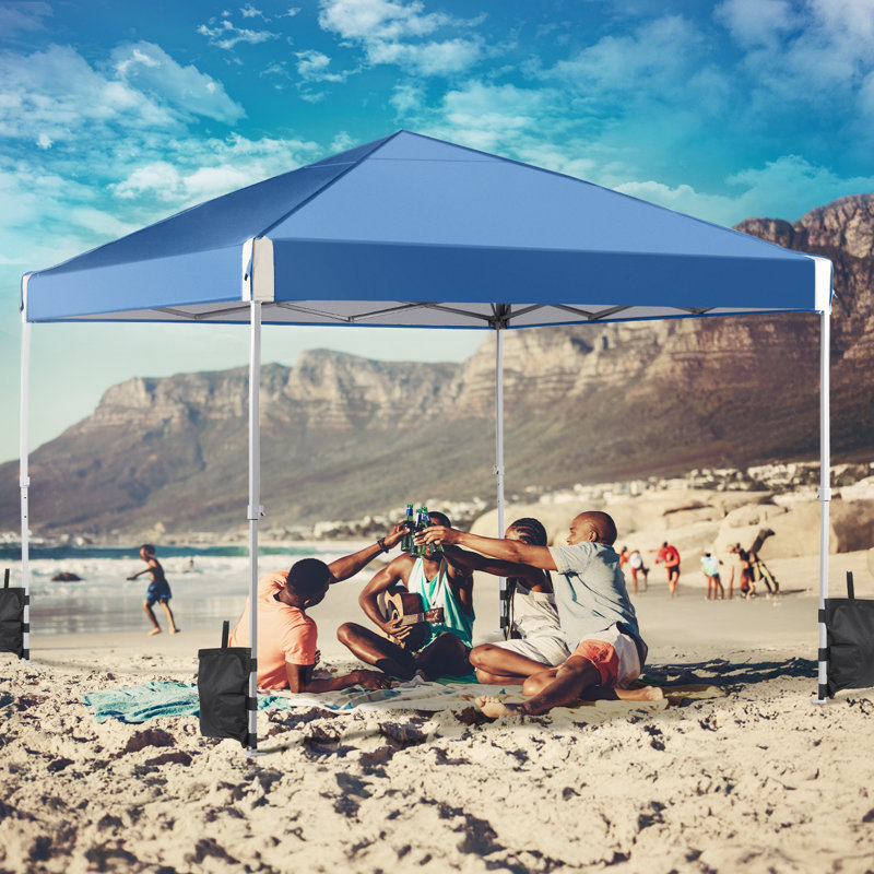 Aoodor Iron Pop-Up Canopy with Wheeled Storage Bag, Blue, 10 Ft. W x 10 Ft. D