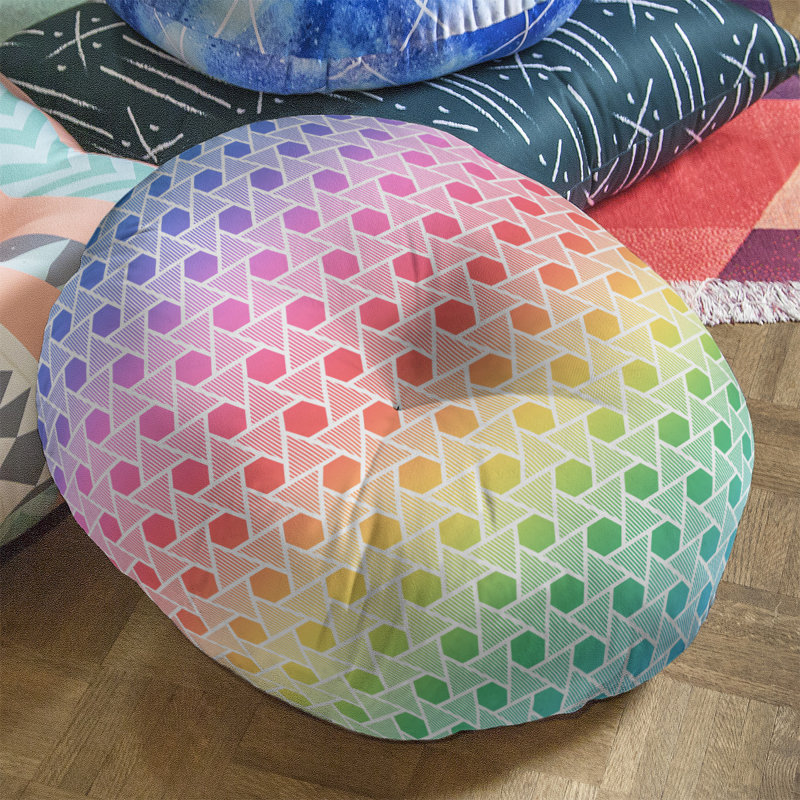 Coussin de plancher hexagonales et triangles, Arc-en-ciel, 30 po x 30 po