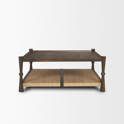 Bondi 42" Dark Brown Wood W/ Paper Rope Shelf Square Coffee Table