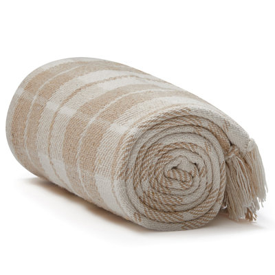 50x60 100% Cotton Striped or Plaid Throw Blanket with Fringe - Ideal for Bed, Sofa or Chair