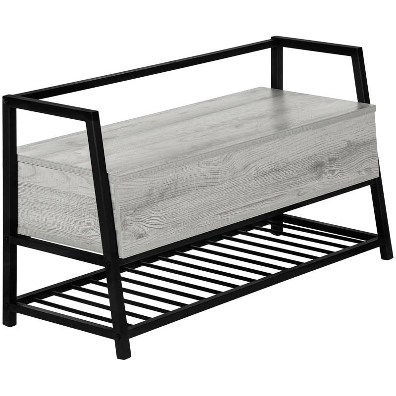 Banc de couloir rectangulaire en stratifié gris de 42 po avec fermoirs en métal noir pour rangement moderne