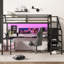 Grand lit mezzanine avec bureau en L et port USB, lit mezzanine en métal avec garde-robe et tablette réglable, lit mezzanine haut avec DEL pour enfants, adolescents, adultes