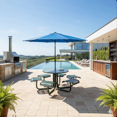 Parasol solaire 11 pi avec DEL et manivelle, inclinable * 8 baleines, toile résistante aux rayons UV pour la piscine, la cour et le patio (sans base)
