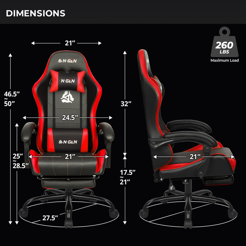 N-GEN Adjustable Reclining Ergonomic Faux Leather Swiveling PC & Racing Gaming Chair, Red